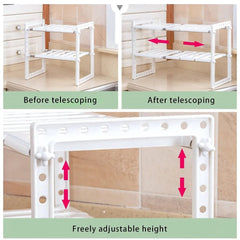 Under Sink Organizer 2 Tier Multipurpose Retractable Shelf Cabinet Organizer Under Sink Storage Rack Bathroom Kitchen Organizer - Androf