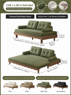 Solid Beech Wood Pull-Out Sofa Bed with Chenille Upholstery