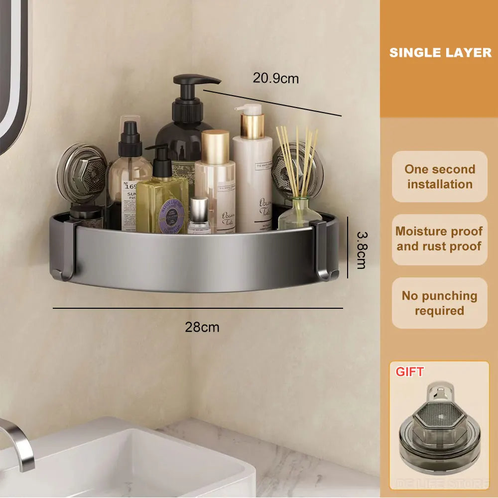 Aluminum Bathroom Shelves With Suction Cup Corner Shelf Without Drilling Shower Rack Wall Shampoo Holder Bathroom Organizer