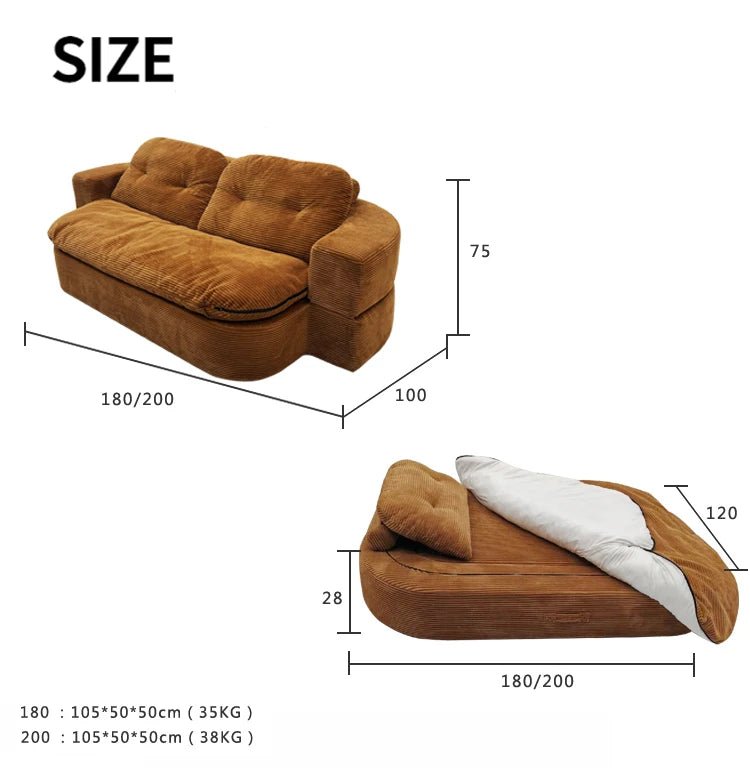 3 - in - 1 Retro Corduroy Sofa Bed – Comfort, Style & Versatility - Androf