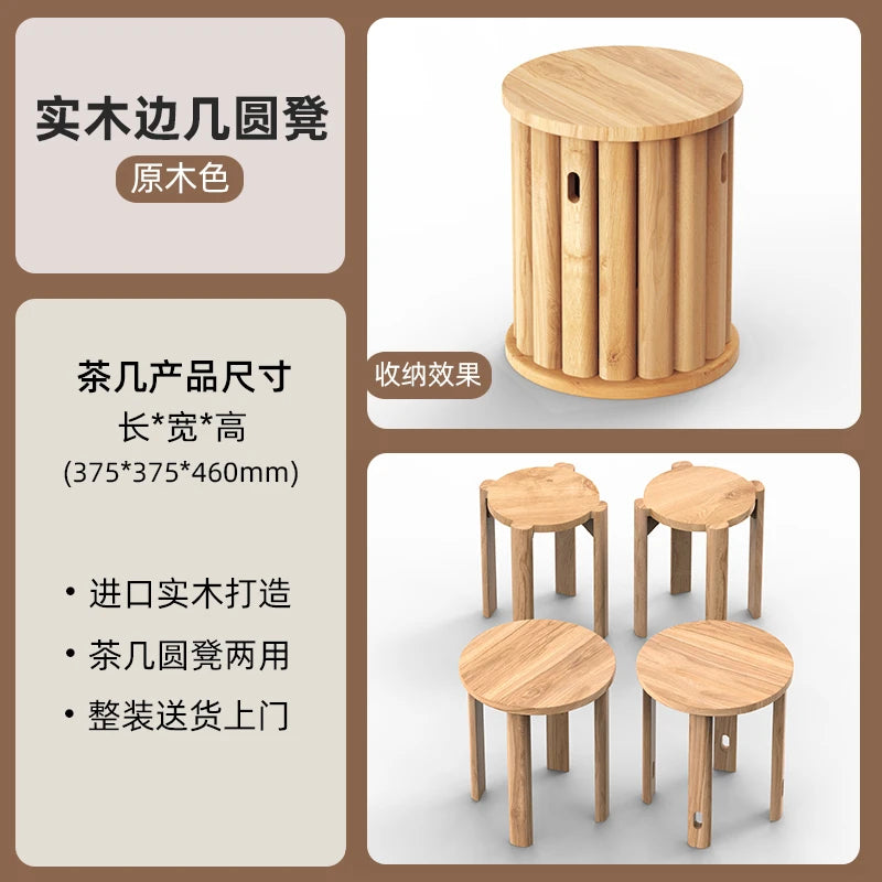 Multifunctional Wooden Side Table - Transforms into 4 Practical Stools