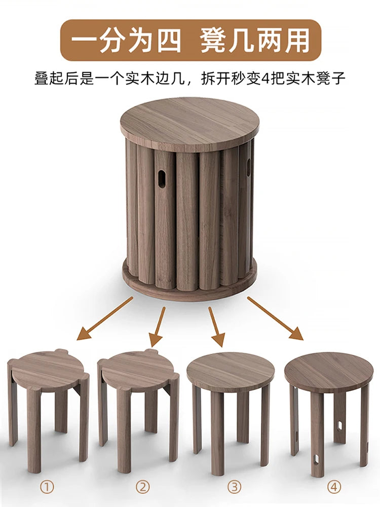 Multifunctional Wooden Side Table - Transforms into 4 Practical Stools