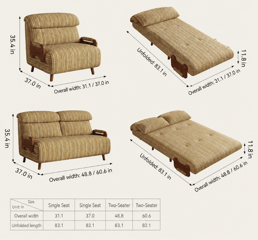 5-Position Convertible Sofa Bed with 360° Swivel Side Table - Androf