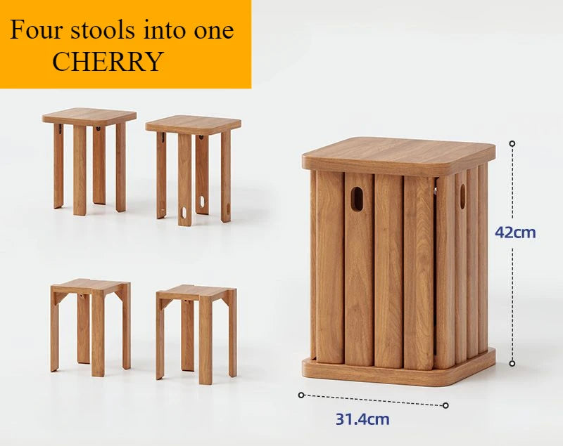 Multifunctional Wooden Side Table - Transforms into 4 Practical Stools