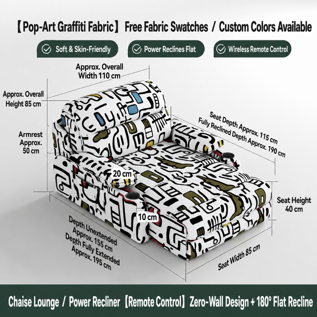 Zero-Wall Power Recliner Chair with Lay-Flat Bed, Cup Holders & Optional Massage