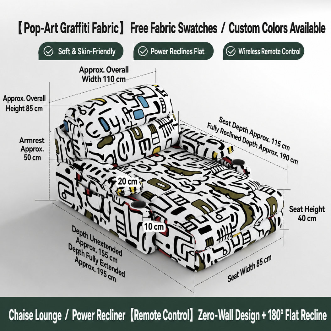 Zero-Wall Power Recliner Chair with Lay-Flat Bed, Cup Holders & Optional Massage