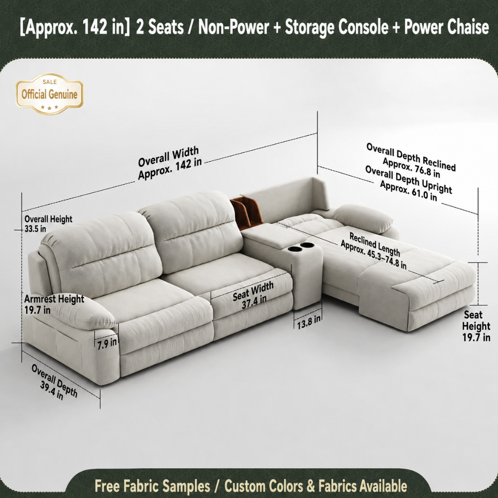 Modular Zero-Wall Power Reclining Sectional Sofa with Storage Console