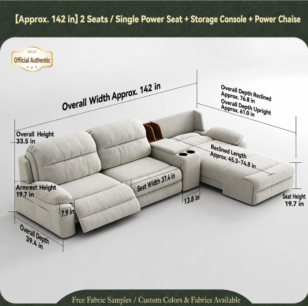 Modular Zero-Wall Power Reclining Sectional Sofa with Storage Console