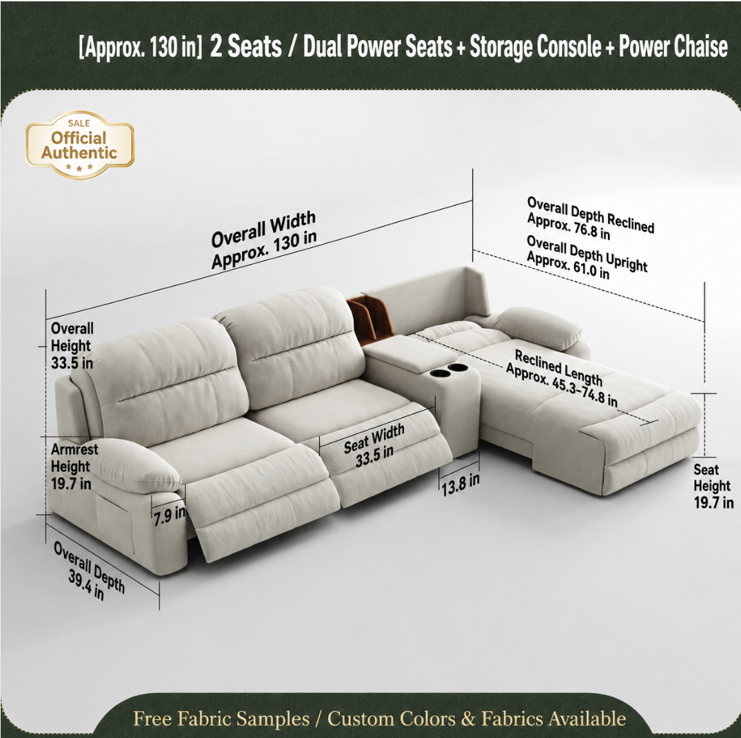 Modular Zero-Wall Power Reclining Sectional Sofa with Storage Console