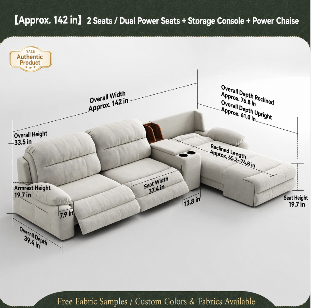 Modular Zero-Wall Power Reclining Sectional Sofa with Storage Console
