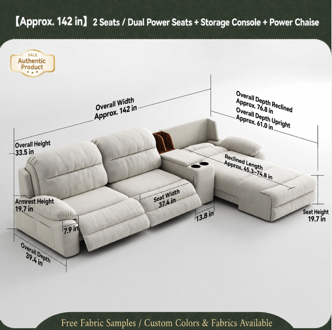 Modular Zero-Wall Power Reclining Sectional Sofa with Storage Console
