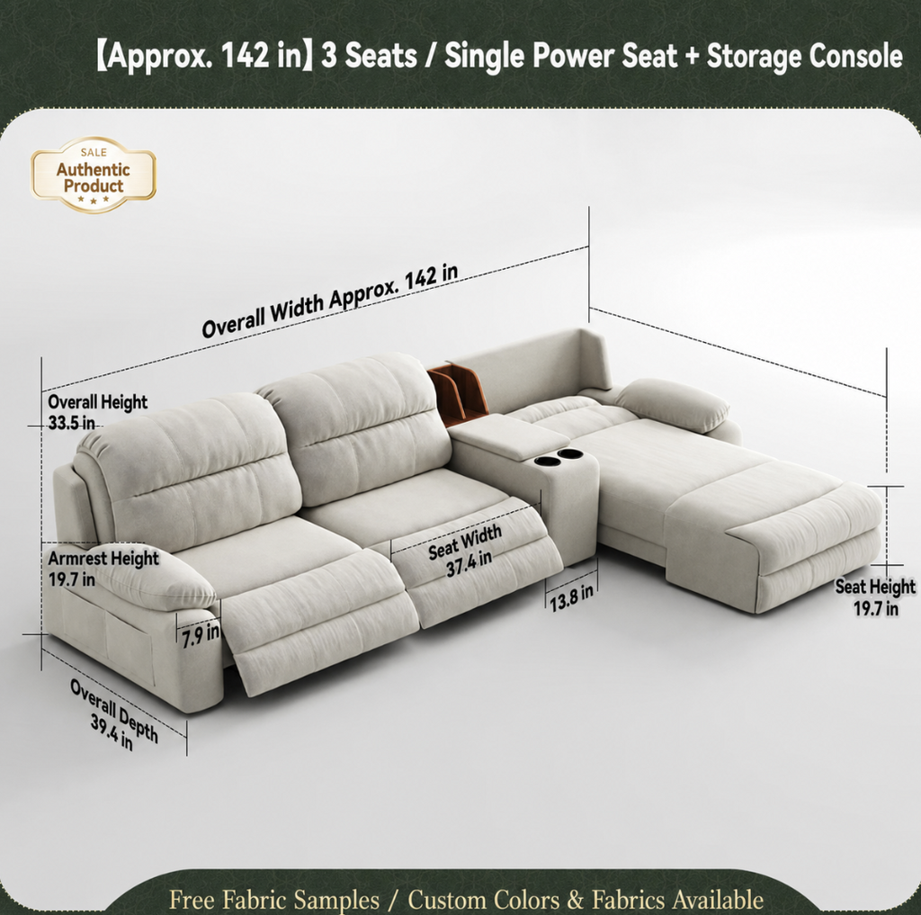 Modular Zero-Wall Power Reclining Sectional Sofa with Storage Console