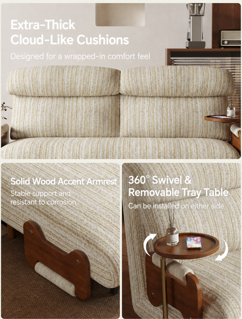 5-Position Convertible Sofa Bed with 360° Swivel Side Table