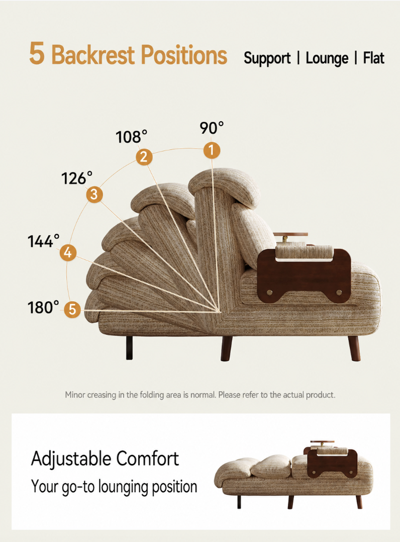 5-Position Convertible Sofa Bed with 360° Swivel Side Table