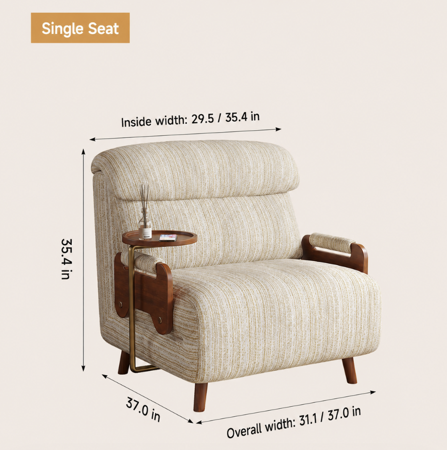 5-Position Convertible Sofa Bed with 360° Swivel Side Table