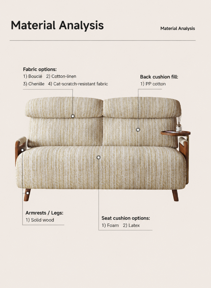5-Position Convertible Sofa Bed with 360° Swivel Side Table