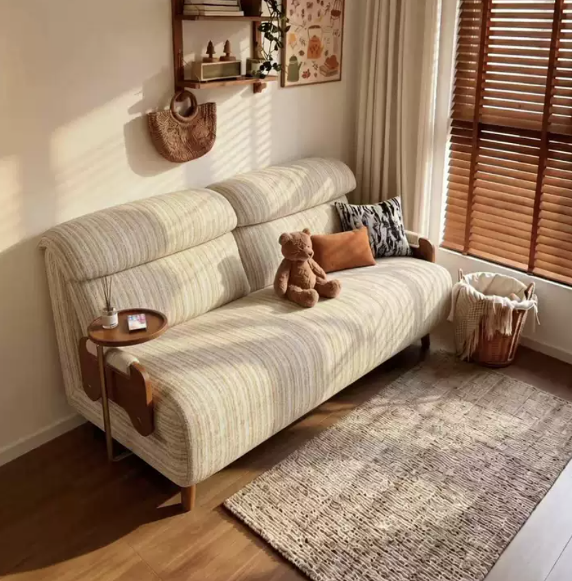 5-Position Convertible Sofa Bed with 360° Swivel Side Table