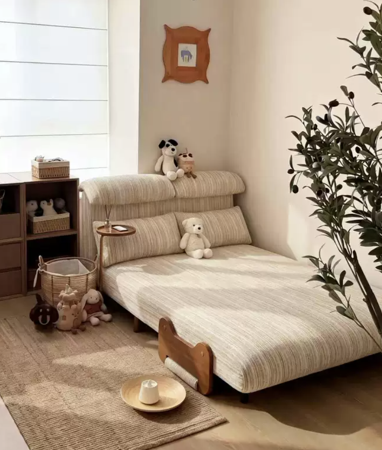 5-Position Convertible Sofa Bed with 360° Swivel Side Table