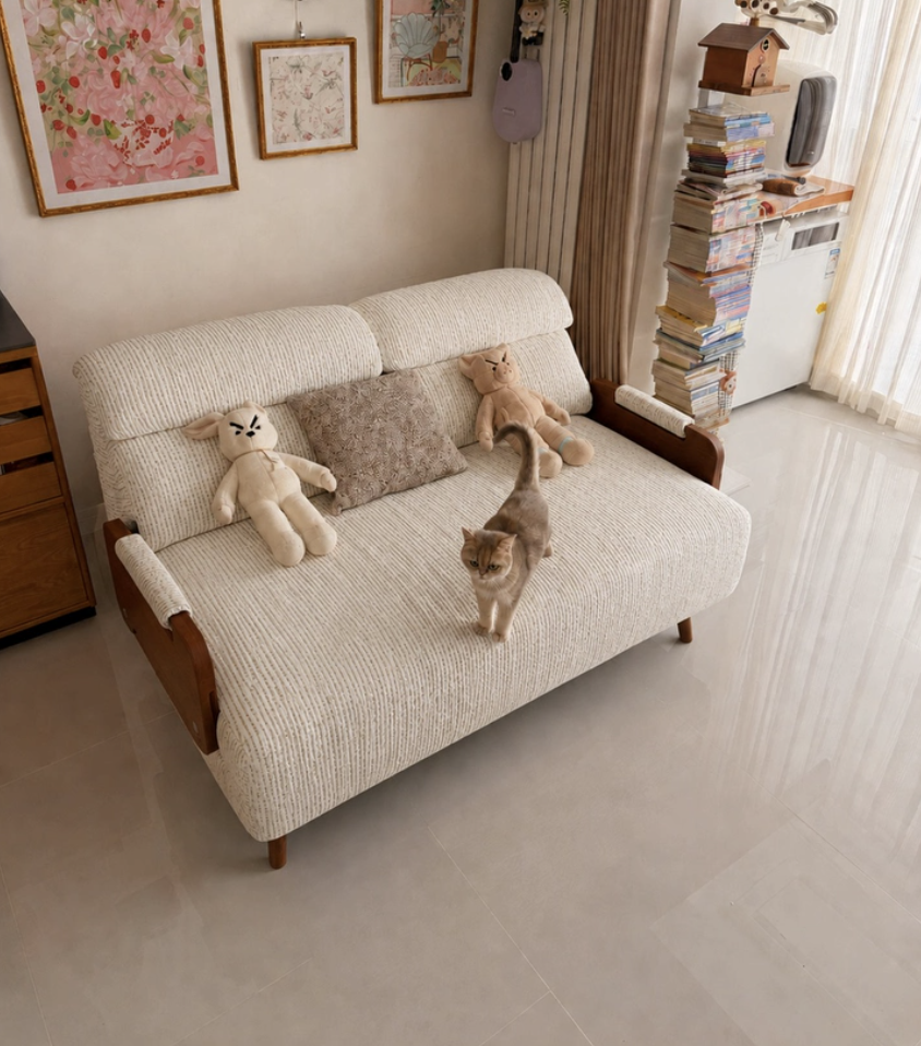 5-Position Convertible Sofa Bed with 360° Swivel Side Table