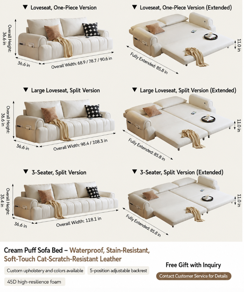 Cloud-Puff Convertible Sofa Bed – Premium Fold-Out Sleeper Sofa