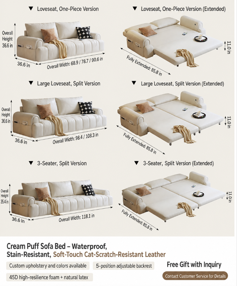 Cloud-Puff Convertible Sofa Bed – Premium Fold-Out Sleeper Sofa