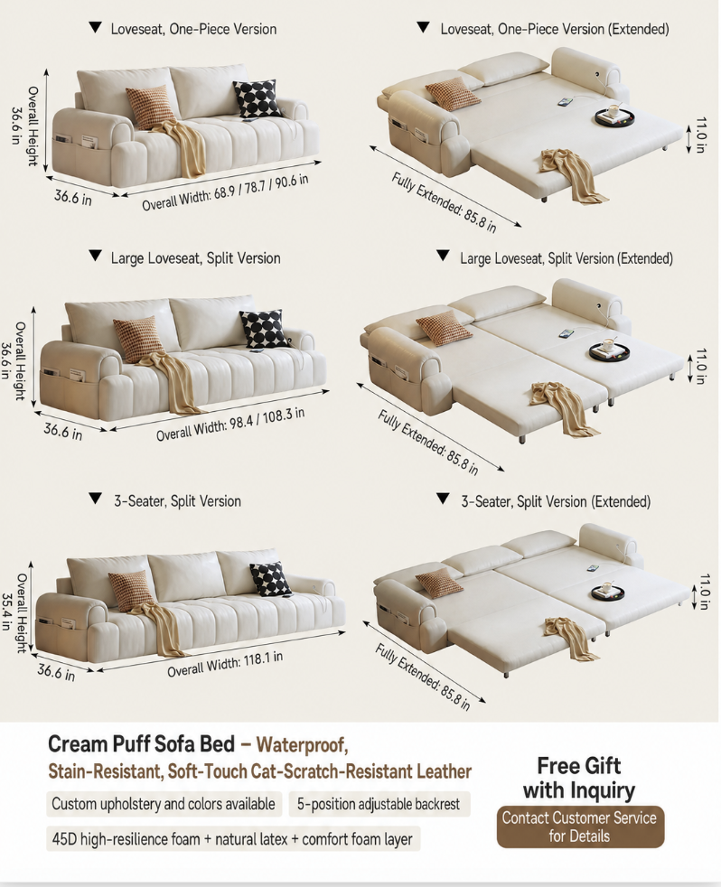 Cloud-Puff Convertible Sofa Bed – Premium Fold-Out Sleeper Sofa