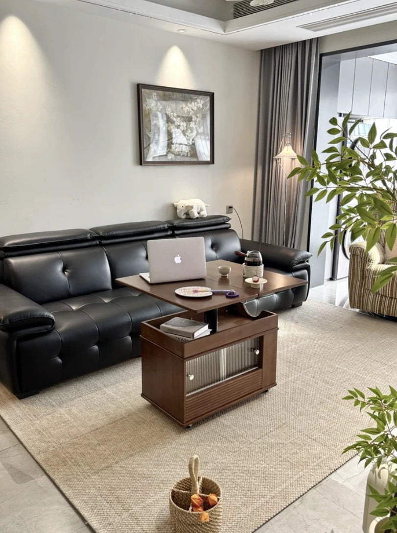 Solid Wood Transforming Coffee Table with Lift-Top & Storage