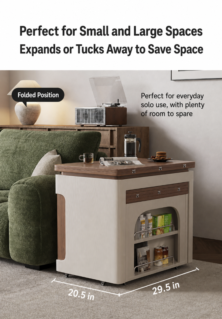 Transforming Solid Wood Lift-Top Coffee & Dining Table with Storage