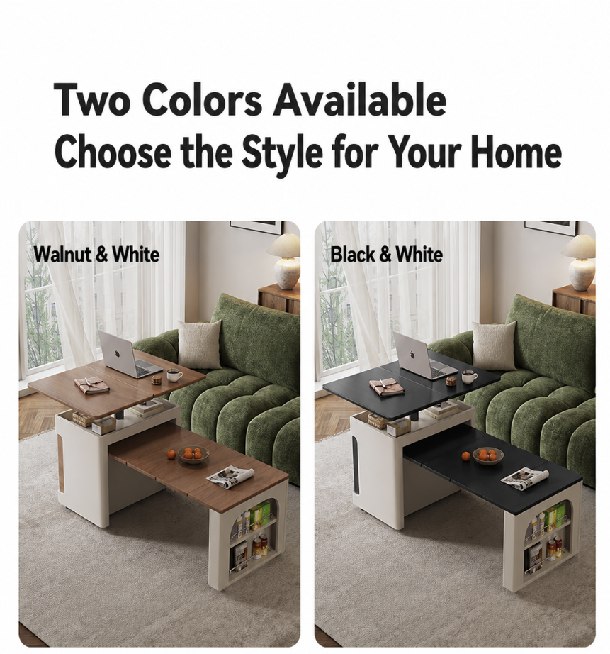 Transforming Solid Wood Lift-Top Coffee & Dining Table with Storage