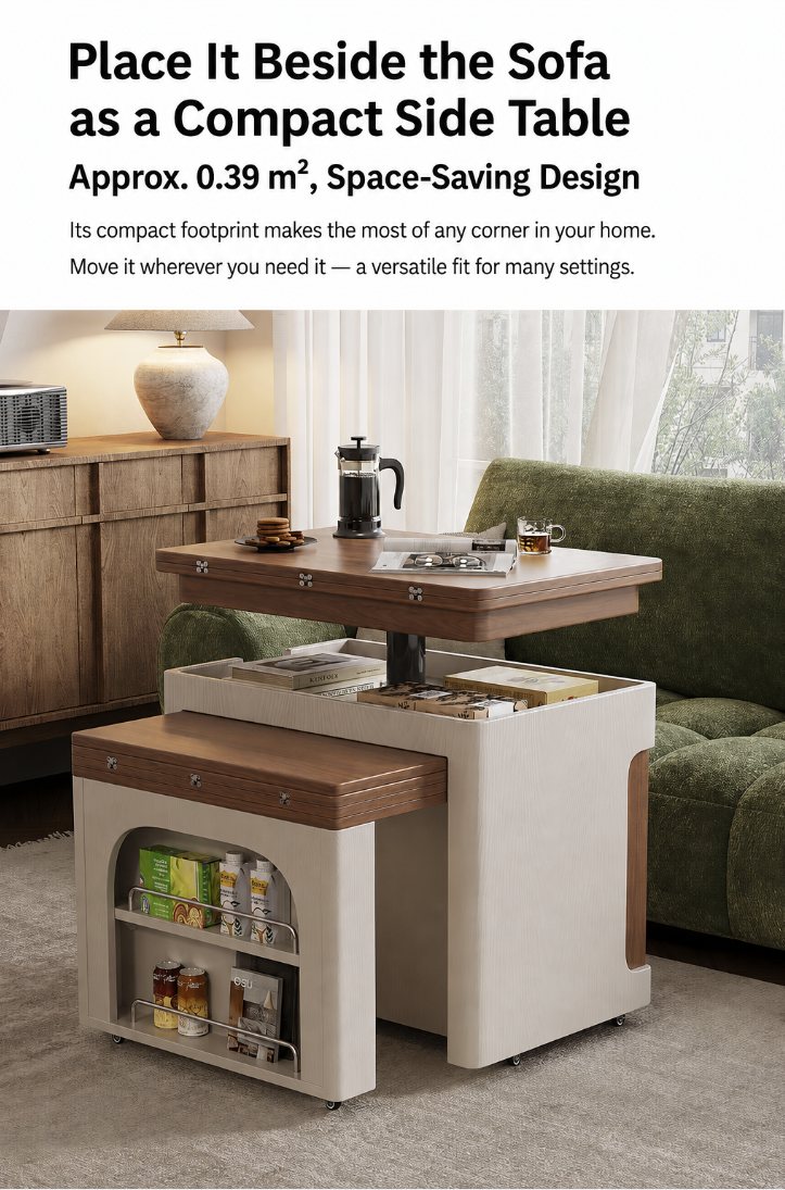 Transforming Solid Wood Lift-Top Coffee & Dining Table with Storage