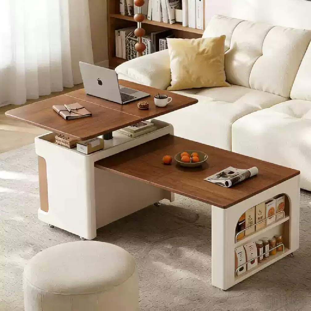 Transforming Solid Wood Lift-Top Coffee & Dining Table with Storage