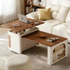 Transforming Solid Wood Lift-Top Coffee & Dining Table with Storage