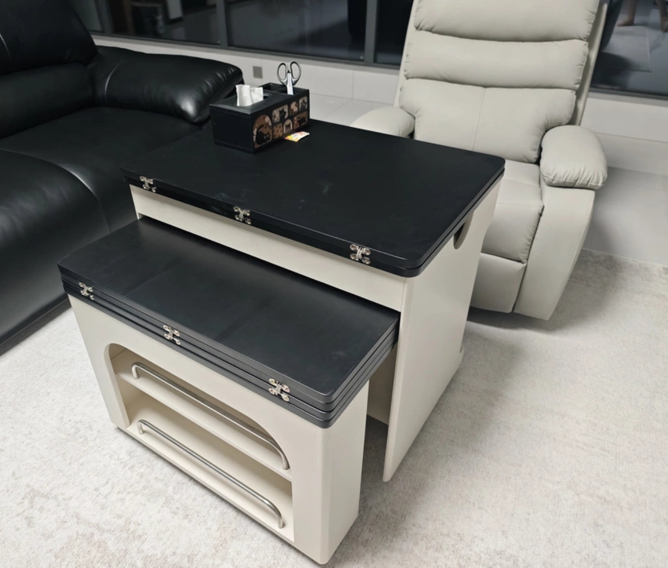 Transforming Solid Wood Lift-Top Coffee & Dining Table with Storage