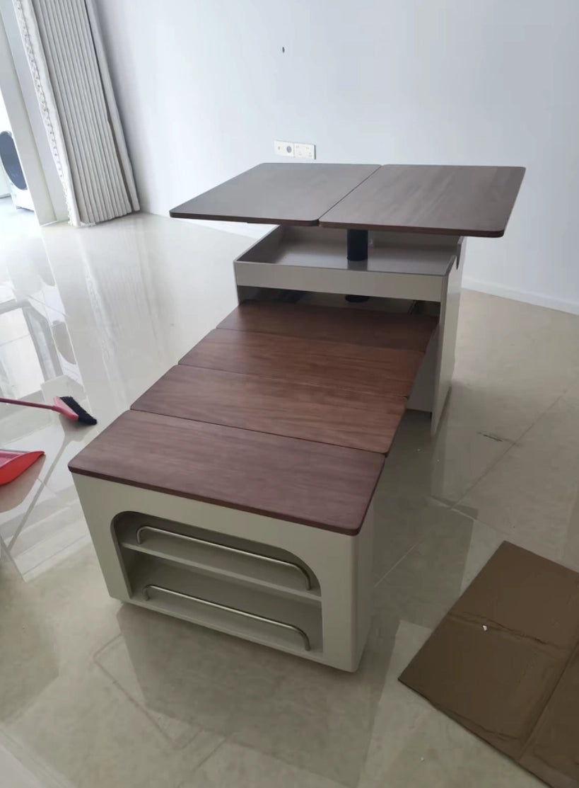 Transforming Solid Wood Lift-Top Coffee & Dining Table with Storage