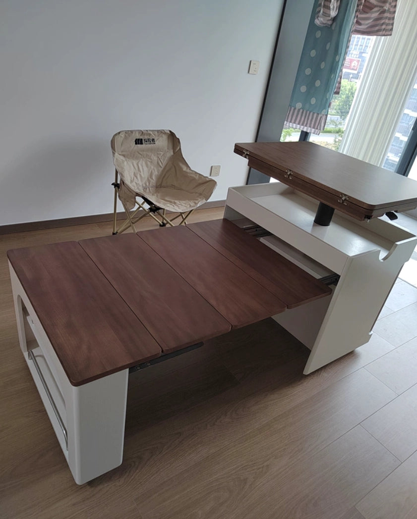 Transforming Solid Wood Lift-Top Coffee & Dining Table with Storage