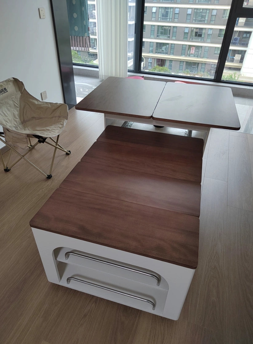 Transforming Solid Wood Lift-Top Coffee & Dining Table with Storage