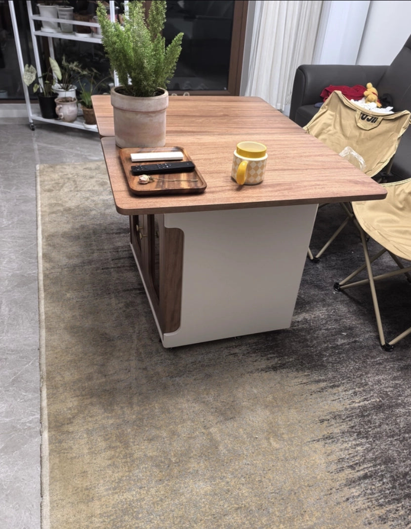 Transforming Solid Wood Lift-Top Coffee & Dining Table with Storage