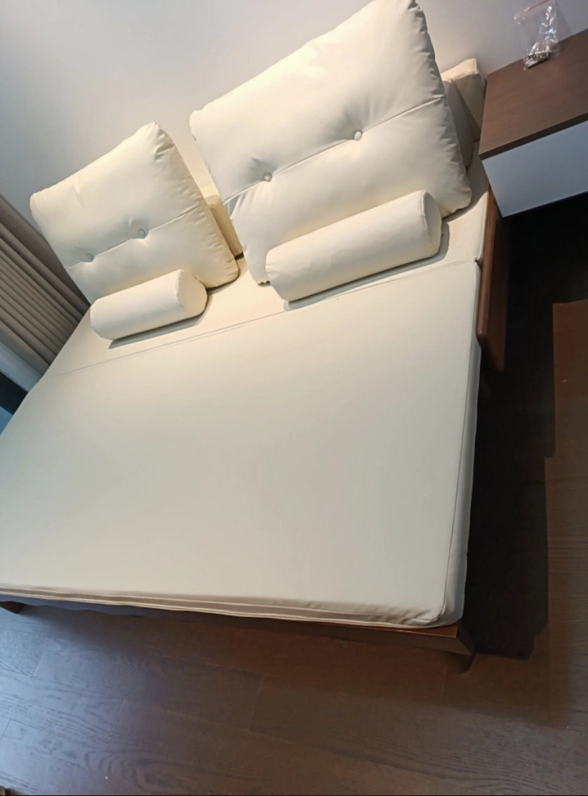 Solid Beech Wood Pull-Out Sofa Bed with Chenille Upholstery