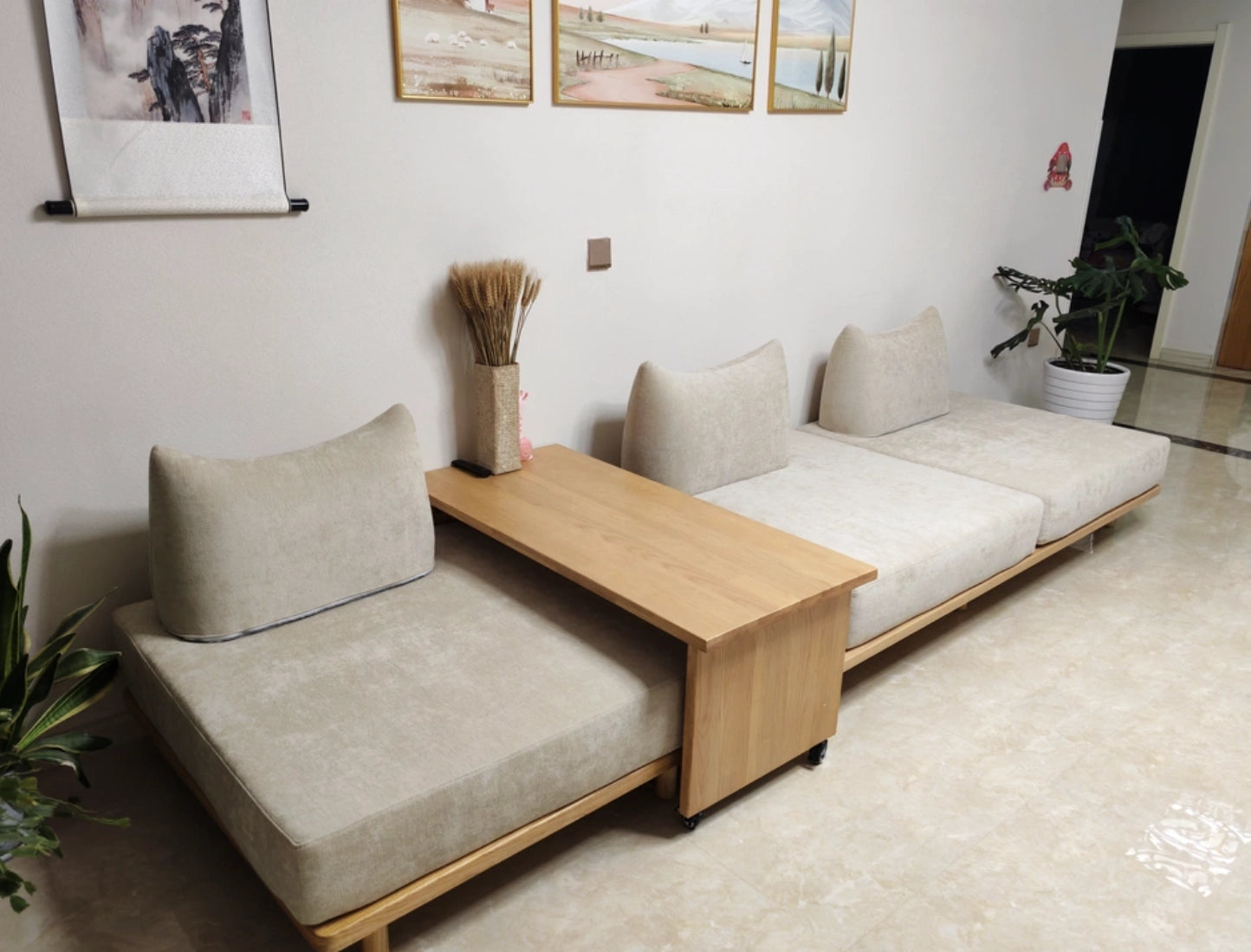 Solid Ash Wood Platform Sofa with Memory Foam
