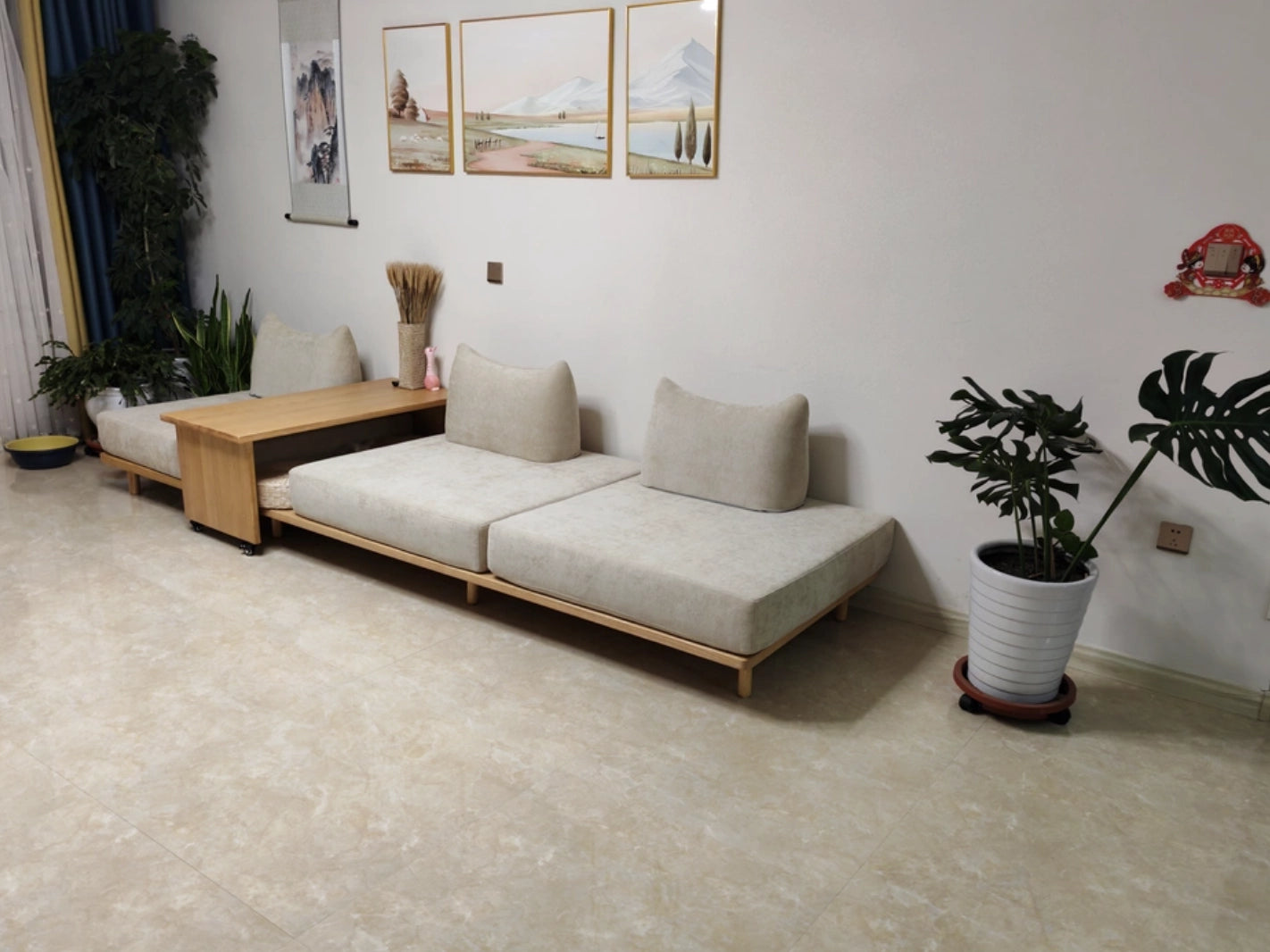 Solid Ash Wood Platform Sofa with Memory Foam