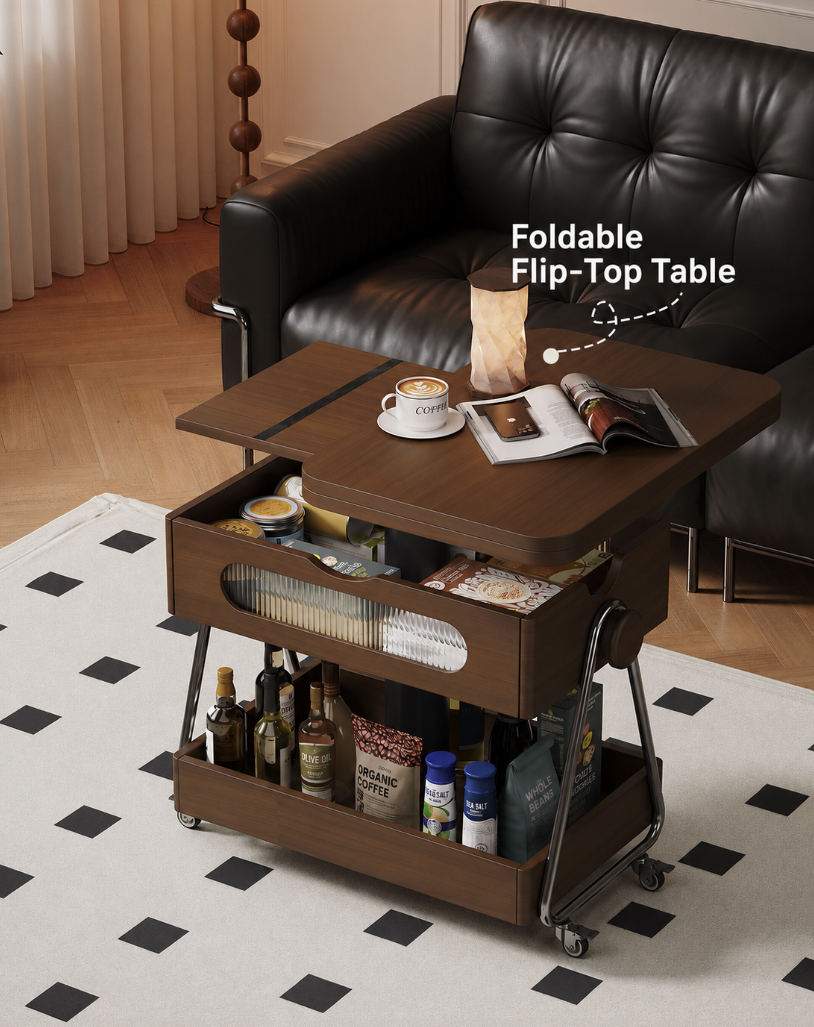 Lift-Up Expandable Rolling Coffee Table with Storage