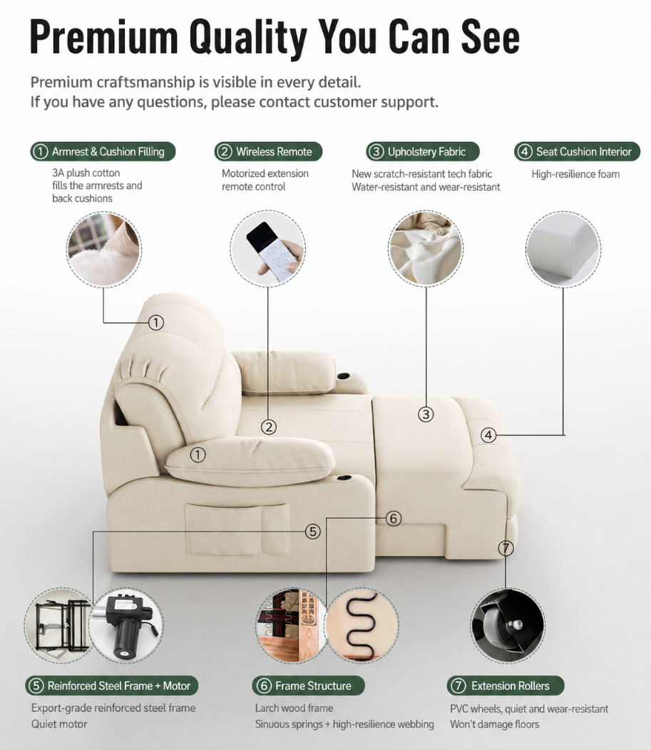 Zero-Wall Power Recliner Chair with Lay-Flat Bed, Cup Holders & Optional Massage