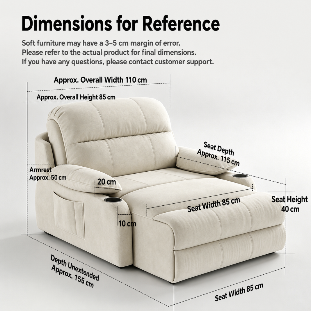 Zero-Wall Power Recliner Chair with Lay-Flat Bed, Cup Holders & Optional Massage
