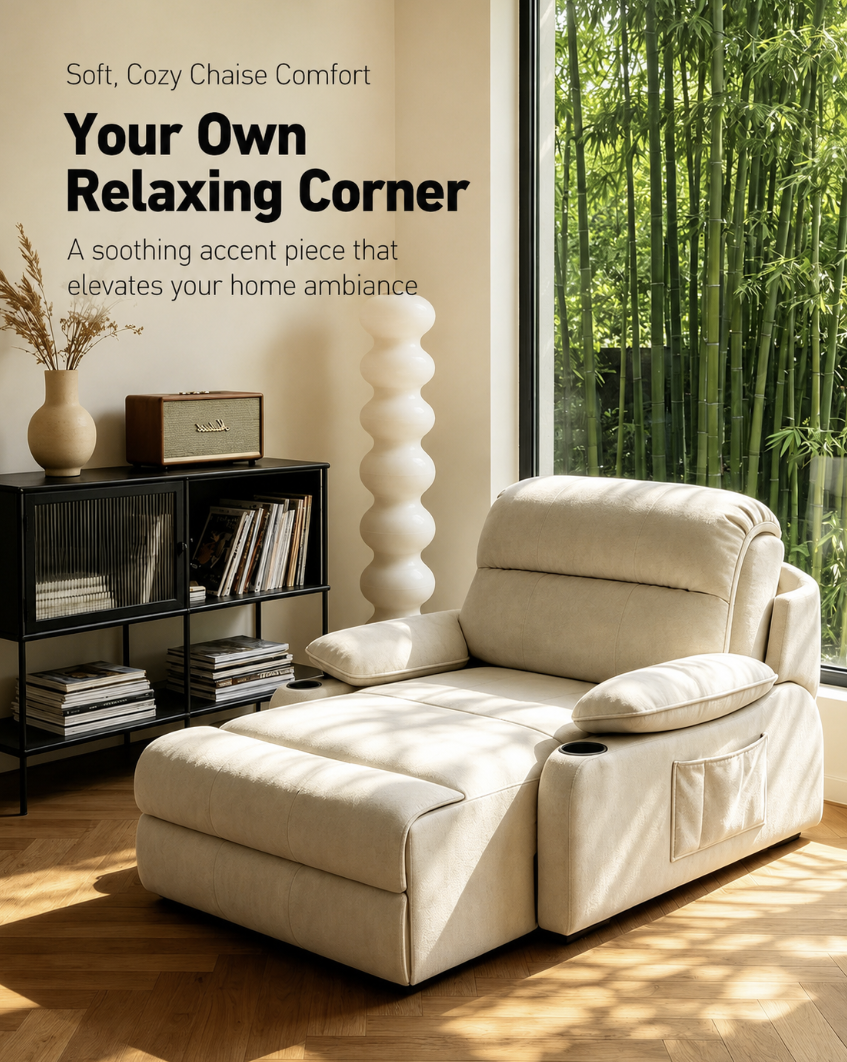 Zero-Wall Power Recliner Chair with Lay-Flat Bed, Cup Holders & Optional Massage