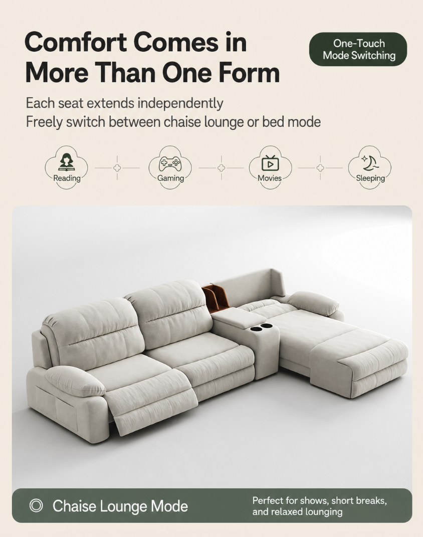 Modular Zero-Wall Power Reclining Sectional Sofa with Storage Console