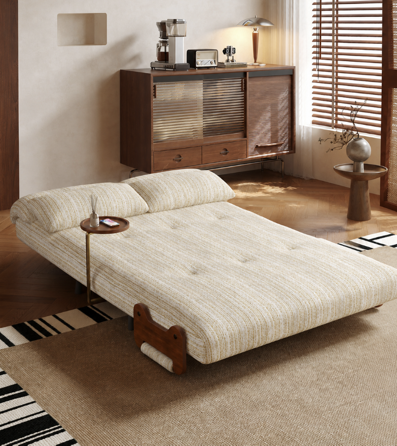 5-Position Convertible Sofa Bed with 360° Swivel Side Table