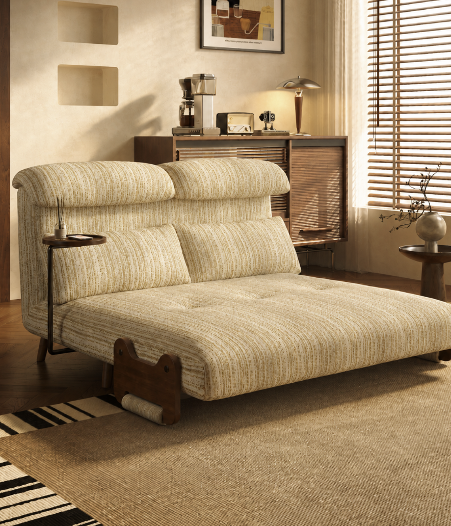 5-Position Convertible Sofa Bed with 360° Swivel Side Table