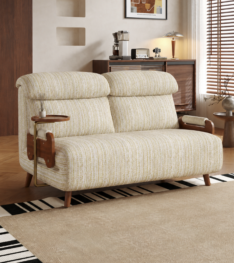5-Position Convertible Sofa Bed with 360° Swivel Side Table