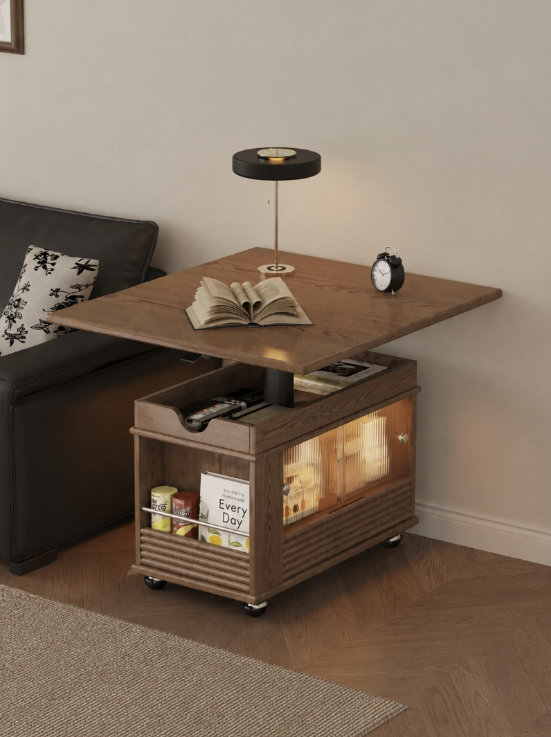 Solid Wood Transforming Coffee Table with Lift-Top & Storage