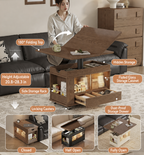 Solid Wood Transforming Coffee Table with Lift-Top & Storage